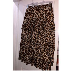 Modest ruffle layered cheetah skirt